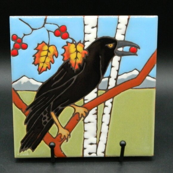 Raven Pacific Blue Tile, Ceramic Trivet Wall Hanging - Picture 1 of 4